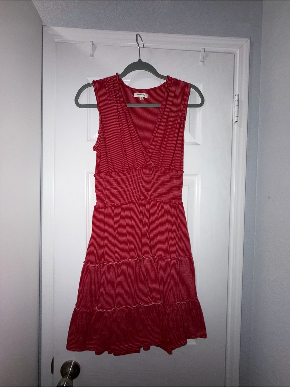 Max Studio Red Sleeveless V-Neck Tiered Dress